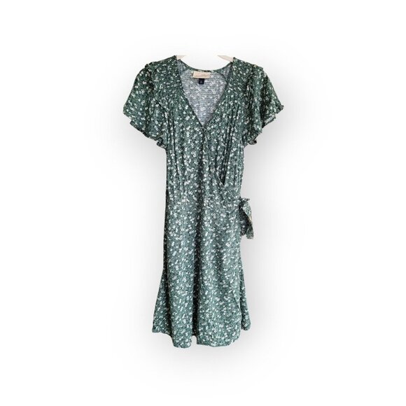 Universal Thread s/s green white ditsy floral ruffle sleeve wrap dress size XS - Picture 2 of 10